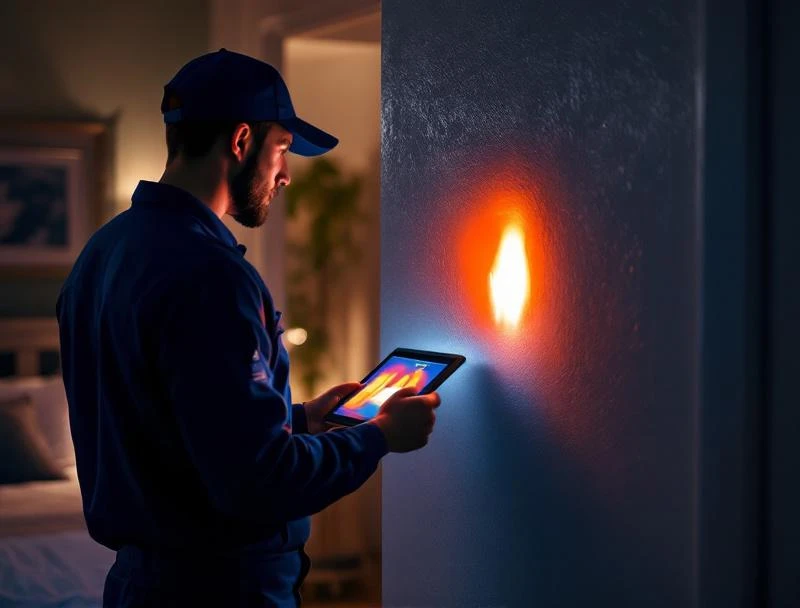 Plumber using thermal imaging to locate hidden burst pipe inside wall — Chattanooga emergency response