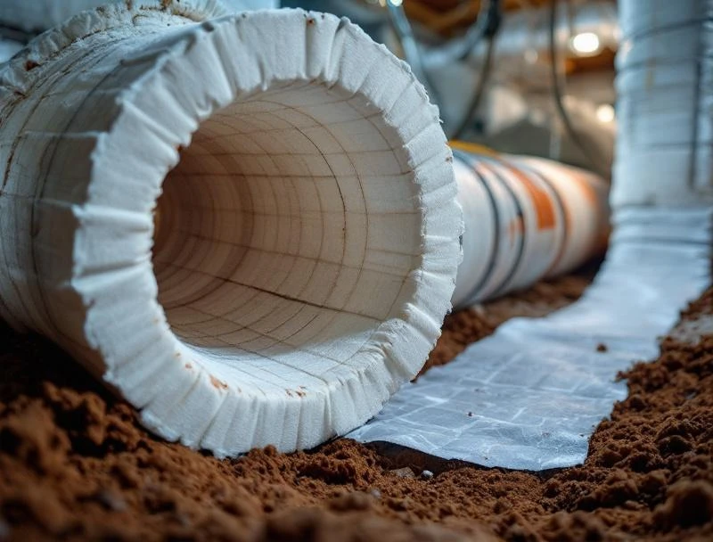 Crawlspace pipe newly insulated with foam sleeves and heat-trace cable wrapped beneath — Chattanooga prevention