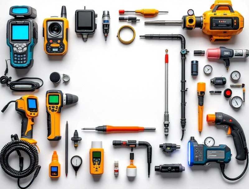 Leak detection equipment — acoustic detector, FLIR thermal, moisture meter, borescope, dye, UV blacklight