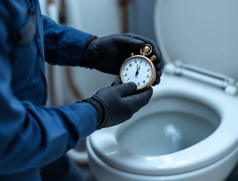 Plumber observing tank-fill cycle on residential toilet during Chattanooga diagnostic