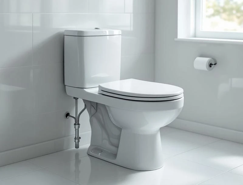 Reinstalled white toilet bowl with chrome supply line and clean caulked base — Chattanooga finish